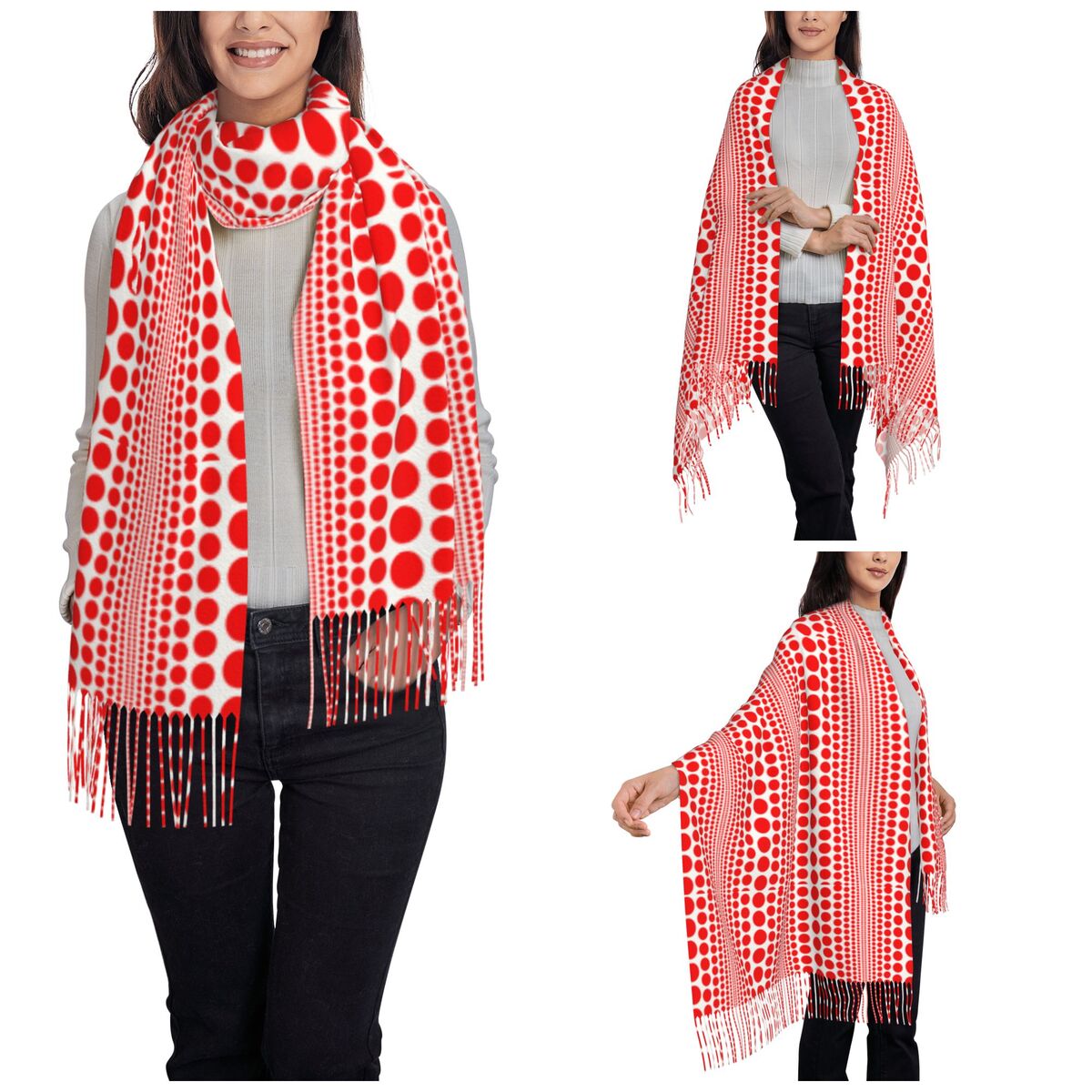 Red Infinity Polka Dots Scarf  - Infinity Scarf Knit recension och pris
